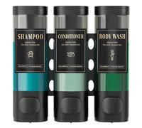 Luxspire Shampoo and Conditioner Dispenser, No Drill Wall Mounted Shower Soap Dispenser 3 Chamber with Waterproof Labels, Easy Refill Soap Dispenser for Bathroom Hotel Kitchen, Black
