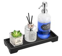 Luxspire Small Black Tray Rectangle Vanity Tray, Resin Toilet Tank Organiser Tray Toiletry Bathtub Bathroom Tray Sink Tidy Caddy Organiser for Shower Soap Bottle Sink Side Narrow Tray, Matte Black