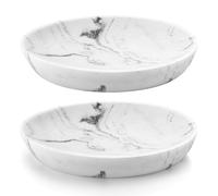 Luxspire Soap Dish 2 Packs, Resin Soap Tray Soap Holder Container Box, Marble Pattern Oval Soap Plate Case, Sponge Dish Scrubbers Tray Holder for Bathroom Vanity Shower Kitchen Sink, Gravel White