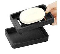 Luxspire Soap Dish, Double Layer Draining Soap Holder, Detachable Soap Container Box for Bathroom Shower Bathroom and Shower, Drainer Soap Case, Gravel Black