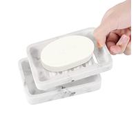 Luxspire Soap Dish, Double Layer Draining Soap Holder, Detachable Soap Container Box for Bathroom Shower Bathroom and Shower, Drainer Soap Case - White Marble