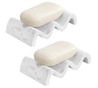 Luxspire Soap Dish, Marble Soap Dish, Self-draining Tray, Soap Holder Saver for Shower, Bathroom, Sink, Kitchen and Countertop, Gravel White, 2 Pack