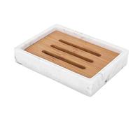 Luxspire Soap Dish Tray, Resin Soap Dish, Bamboo Soap Bar Holder Box for Shower Kitchen Sink, Double Layer Draining Soap Container Box, Wood Soap Case, Bathroom Marble Pattern Tray, Gravel White