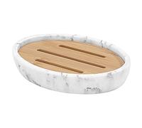Luxspire Soap Dish Tray, Resin Soap Dish, Bamboo Soap Bar Holder Box for Shower Kitchen Sink, Double Layer Draining Soap Container Box, Wood Soap Case, Bathroom Marble Pattern Tray, Gravel white