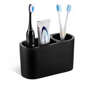 Luxspire Toothbrush Holder, 2 Slots Toothbrush and Toothpaste Holdersfor Bathrooms, Resin Toothbrush Holder Electric Toothbrush Stand for Vanity Countertop, Bathroom Accessories, Matte Black