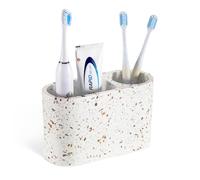 Luxspire Toothbrush Holder, 2 Slots Toothbrush and Toothpaste Holdersfor Bathrooms, Resin Toothbrush Holder Electric Toothbrush Stand for Vanity Countertop, Bathroom Accessories, Terrazzo