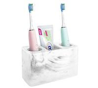 Luxspire Toothbrush Holder, 3 Slots Large Electric Toothbrush Toothpaste Stand, 16x7x9.6 cm Resin Storage for Bathroom Accessories Set Vanity Counter Sink Organizer Caddy Marble Style- Ink White