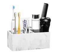 Luxspire Toothbrush Holder for Bathroom, 5 Slots Bathroom Counter Organizer Marble Toothbrush and Toothpaste Holder, Bathroom Accessories for restroom bathroom - Gravel White