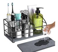 Luxspire Toothbrush Holders, 5 Slots Bathroom Counter Organizer with Diatomaceous Earth Tray, Stainless Steel Toothbrush Holder for Bathroom Kitchen Dressers Accessories, Black