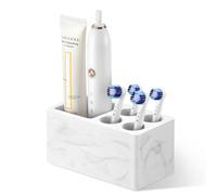 Luxspire Toothbrush Holders, 5 Slots Diatomite Toothbrush Holder for Bathroom, Quick Dry Electric Tooth Brush and Toothpaste Organizer for Countertop, Shower, Vanity, Kitchen, Matte Marble White