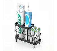 Luxspire Toothbrush Holders for Bathroom, Stainless Steel Electric Toothbrush Head Holder Wall Mounted, Shower Tooth Brush Holder, Bathroom Organizer Essentials, 6 Slots, Black