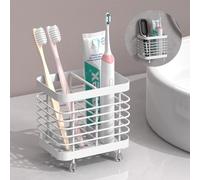 Luxspire Toothbrush Holders for Bathroom, Stainless Steel Electric Toothbrush Holder Wall Mounted, Shower Toothbrush Toothpaste Holder, Bathroom Organizer Essentials, 2 Slots, White