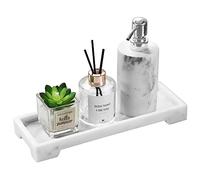 Luxspire Vanity Tray, Bathroom Tray Toilet Tank Storage Tray, Resin Kitchen Sink Trays, Vanity Countertop Organiser for Candles Soap Towel Perfume Holder Jewelry Dish, Marble Style -S- White Marble