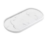 Luxspire Vanity Tray, Toilet Tank Oval Storage Tray, Resin Soap Holder Bathtub Tray, Bathroom Countertop Organization, Vanity Organiser for Candles, Soap, Towel, Plant, etc, Medium, Marble White