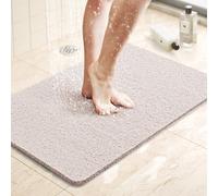LuxStep Shower Mat Bathtub Mat,24x16 inch, Non-Slip Bath Mat with Drain, Quick Drying PVC Loofah Bathmat for Tub,Shower,Bathroom (Phthalate Free,White)