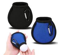 LuxSuki 2-Pack Golf Ball Cleaner Pouch, Waterproof Portable Golf Ball Cleaning Bag with Carabiner Clip, Double Layer Microfiber Portable Golf Accessories for Men Women, Black & Blue