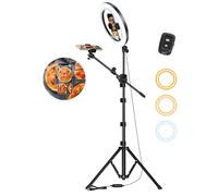 LUXSURE 10.5" Ring Light with Stand 75'' Tall and 2 Phone Holder, Overhead Tripod with Remote for iPhone, Tripod with Ring Light for Cooking/Live Stream/Video Recording
