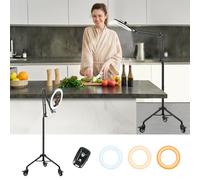 LUXSURE 10" Ring Light with Tripod Stand & Phone Holder Tall 175cm/69'', Movable Overhead Phone Mount with Casters, Overhead Tripod with Light for Cooking/Live Stream/Video Recording/Photography