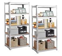 LUXTROUS 2 Pack Garage Shelving Units 5-Tier Storage Shelves, 175kg Per Shelf, 5mm MDF Boards, Shed Storage Racking Shelf Adjustable Metal BOLTLESS Design for Living Room,Office(Silver,70x30x150cm)