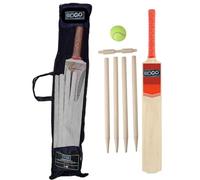 LUXTROUS Cricket Set With Mesh Carry Bag For Ages 8-12 Years, Size 5 Rubber Grip Wooden Bat, 4 Stumps, Ball & Bails, Outdoor Beginner Cricket Training Kit For Kids And Adults