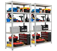 LUXTROUS Garage Shelving Units, 2 Pack 5-Tier Shelves, 175kg Per Shelf, 5mm MDF Boards, Shed Storage Racking Shelf Adjustable Metal BOLTLESS Design for Living Room,Office(Silver,70x30x150cm)