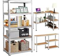 LUXTROUS Garage Shelving Units 5-Tier Storage Shelves, 175kg Per Shelf, 5mm MDF Boards, Shed Storage Racking Shelf Adjustable Metal BOLTLESS Design for Living Room,Office(Silver,70x30x150cm)