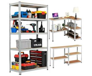LUXTROUS Garage Shelving Units, 5-Tier Storage Shelves, 175kg Per Shelf, 5mm MDF Boards, Shed Storage Racking Shelf Adjustable Metal BOLTLESS Design for Living Room,Office(Silver,70x30x150cm)