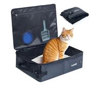 Luxtude Collapsible Travel Litter Box for Cats, Waterproof & Smell-Proof Portable Cat Litter Box, Sturdy Shape and Hard Bottom for Car, Hotel, and Outdoor Use (Black, M-with Lid)