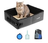 Luxtude Collapsible Travel Litter Box for Cats, Waterproof & Smell-Proof Portable Cat Litter Box, Sturdy Shape and Hard Bottom for Car, Hotel, and Outdoor Use (Black, M-Open)