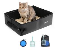 Luxtude Collapsible Travel Litter Box for Cats, Waterproof & Smell-Proof Portable Cat Litter Box, Sturdy Shape and Hard Bottom for Car, Hotel, and Outdoor Use (Black, L-Open)