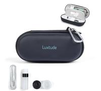 Luxtude Contact Lens Case, 2 in 1 Cute Contact Lens and Glasses Case, Built-in Mirror & Tweezers & Contact Lens Solution Bottle, Double Layer Hard Carrying Case for Well Protection,Black