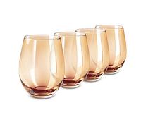 LUXU Amber Stemless Wine Glass(Set of 4)-20 Ounces,Colored Water Juice Drinking Glasses,All-Purpose Glass Wine Tumblers,No Stem Glass Beverage Cups,Perfect for Home,Bar,Restaurants and Parties