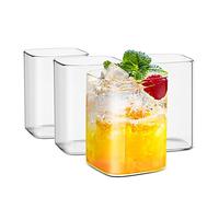LUXU Drinking Glasses 8 oz,Thin Square Glasses Set of 4,Elegant Bar Glassware For Water,Juice,Beer, Drinks,and Cocktails and Mixed Drinks,Lead-Free Square Glass,Glass Drink Tumblers