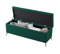 Luxu Velvet Long Ottoman Bench with Metal LegsStylish Upholstered Entryway Footrest & End of Bed rage Seat (Green 120CM)