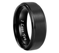LUXUBANDS 6mm 8mm Silver/Black/Gunmetal/Gold/Rose Gold Tungsten Rings for Men Women Couple Promise Anniversary Engagement Wedding Bands Stepped Beveled I Love You Engraved Comfort Fit, Metal, No