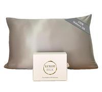 LUXUFI 100% Mulberry Silk Pillowcase for Hair and Skin Health, Both Sides 19 Momme Premium Grade 6A Silk, Soft & Smooth, 600 Thread Count, with Hidden Zipper, 1pc (Grey, 51 X 91 cm)