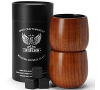 LUXULISH 10Oz Large Charred Wooden Bourbon Drinking Glass, Include 3 Ice Whiskey Rocks, The Original Wood Whiskey Cup, Old Fashioned Drink Tumblers, Gift for Men, Dad, Husband, Brother, Friends