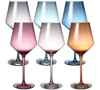 LUXULISH 6-Piece 18Oz Crystal Wine Glasses, Hand Blown Premium Multicolor Set, Great Gift for Wife & Mom, Wedding, Anniversary, Christmas, Birthday