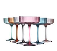 LUXULISH Art Deco Colored Vintage Coupe Glasses, Ribbed Crystal Handmade Martini & Cocktail Glasses, Perfect for Dessert, Manhattan, Cosmopolitan, Gimlet, Pisco Sour - 7Oz, DLX-02