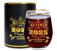 LUXULISH Retirement Gifts for Men & Women, Personalized 2024 Retirement Stemless Wine Glass with Vintage Gift Box, Funny Retired Gifts for Mom, Dad, Coworker, Teacher, Friend - 18Oz