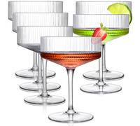 LUXULISH Ribbed Coupe Glasses Set of 6, Crystal Handmade Vintage Martini & Cocktail Glasses, Perfect for Dessert, Cocktail, Wine, Champagne & Gift - 10Oz