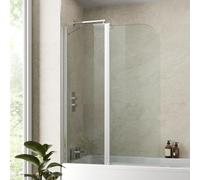 Luxura® 1000 x 1400mm 2 Section Chrome Frameless Over Bath Shower Screen for Bathroom 6mm Clear Toughened Safety Glass Panel 180° Pivot Folding Hinged Splash Guard Panels Screens for Baths Reversible