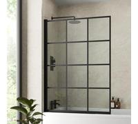 LUXURA® 1000 x 1400mm Black Square Grid Over Bath Shower Screen Door 6mm Clear Toughened Safety Glass Panel 180° Pivot Bathroom Hinged Framed Bath Screens