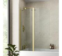 Luxura® 1000 x 1400mm Brushed Brass Gold 2 Section Folding Over Bath Shower Screen Door 6mm Clear Toughened Safety Glass Panel 180° Pivot Bathroom Hinged Framed Bath Screens