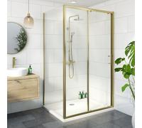 Luxura® 1000 x 700mm Sliding Shower Enclosure Door Screen for Wet Room Cubicle Enclosures, 6mm Toughened Safety Glass, Framed, Reversible, Brushed Brass