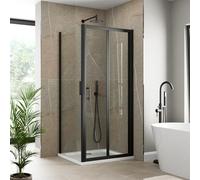 Luxura® 1000 x 800mm Bifold Folding Shower Enclosure Door Screen for Wet Room Cubicle Enclosures, 6mm Safety Glass Space Saving, Framed, Black