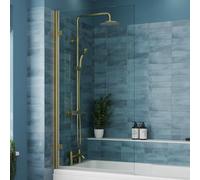 Luxura® 1520 x 830mm Brushed Brass Over Bath Shower Screen Hinged Panels & Screens for Baths Bathroom Frameless Square 6mm Clear Toughened Safety Glass