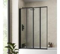 Luxura® 4 Panel 1000 x 1400mm Black Over Bath Shower Screen Folding Hinged Door Glass Panels & Screens for Baths, 4mm Toughened Safety Glass, 180° Pivot Swing, Reversible