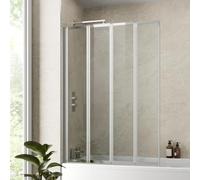 Luxura® 4 Panel 1000 x 1400mm Chrome Framed Over Bath Shower Screen for Bathroom 4mm Clear Toughened Safety Glass Panel 180° Pivot Folding Hinged Splash Guard Panels & Screens for Baths Reversible