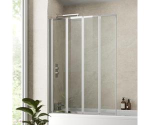 Luxura® 4 Panel 1000 x 1400mm Chrome Framed Over Bath Shower Screen for Bathroom 4mm Clear Toughened Safety Glass Panel 180° Pivot Folding Hinged Splash Guard Panels & Screens for Baths Reversible